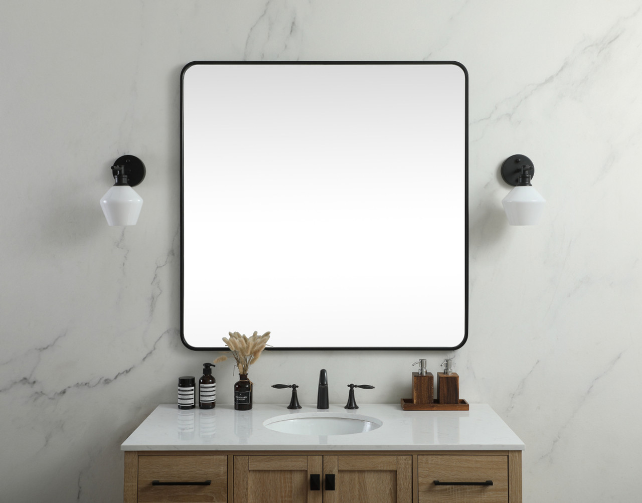 Elegant Decor MR804242BK Soft corner metal square mirror 42x42 inch in Black