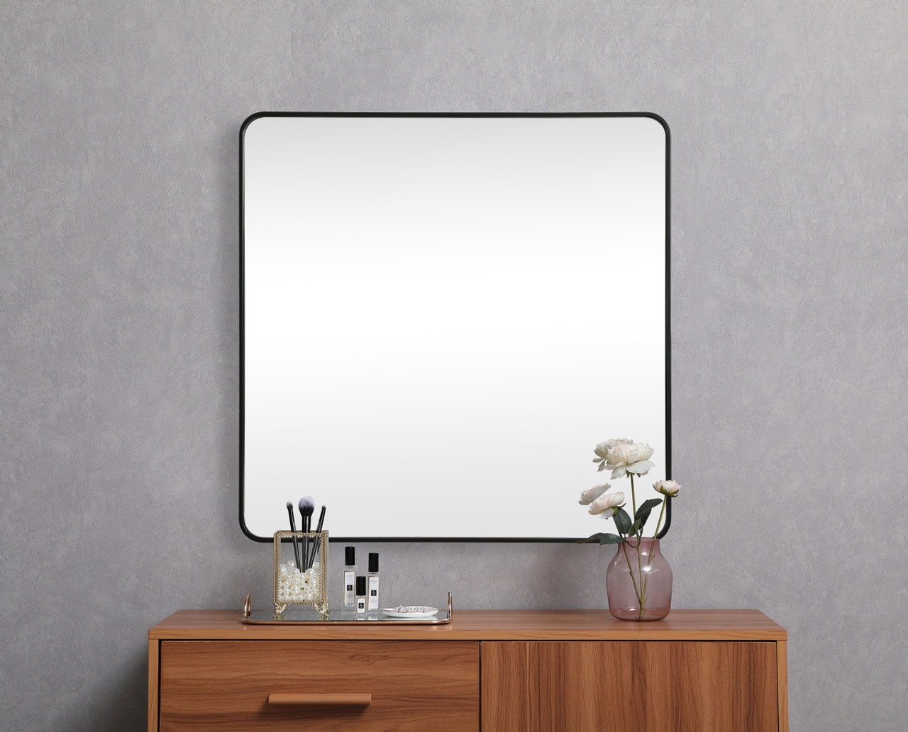 Elegant Decor MR804242BK Soft corner metal square mirror 42x42 inch in Black