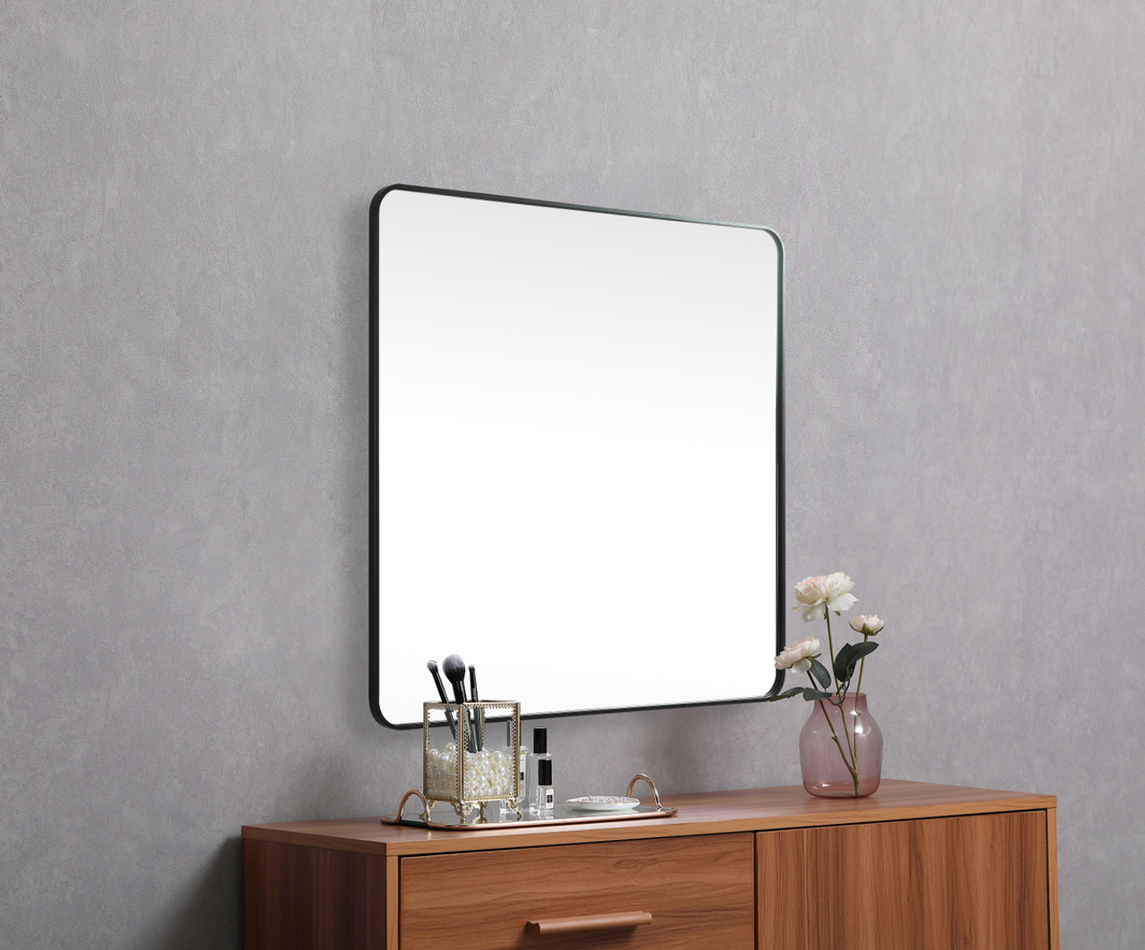 Elegant Decor MR804242BK Soft corner metal square mirror 42x42 inch in Black