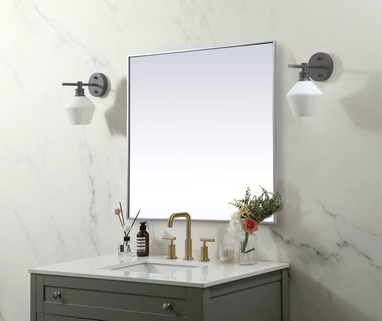 Elegant Decor MR44242S Metal Frame Square Mirror 42 inch in Silver