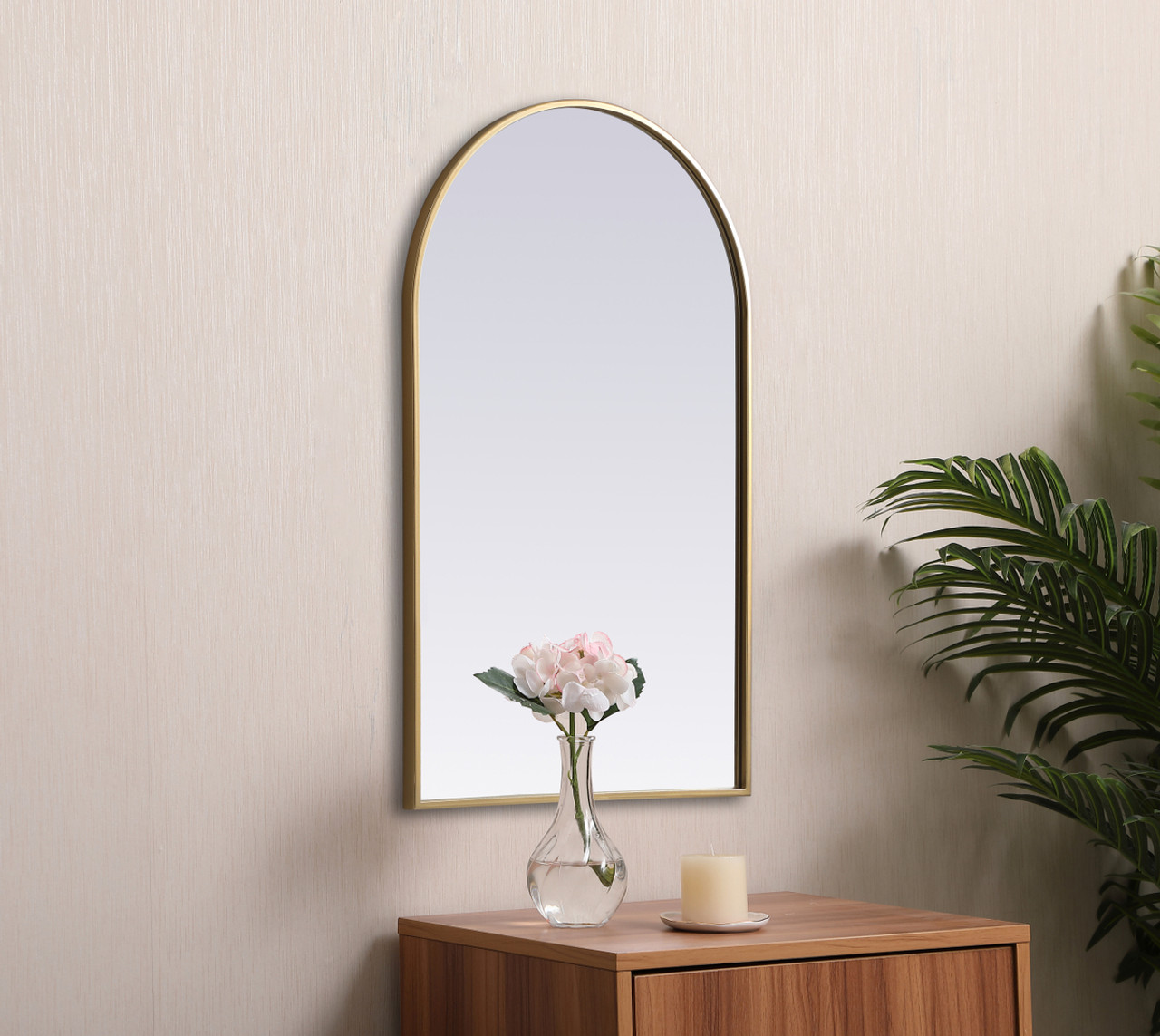 Elegant Decor MR1A2236BRS Metal Frame Arch Mirror 22x36 Inch in Brass