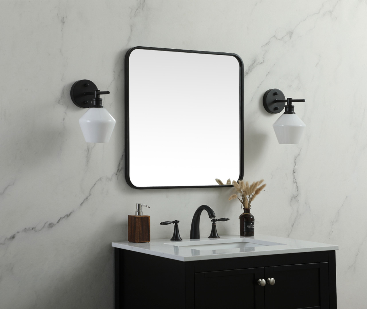 Elegant Decor MR802424BK Soft corner metal square mirror 24x24 inch in Black