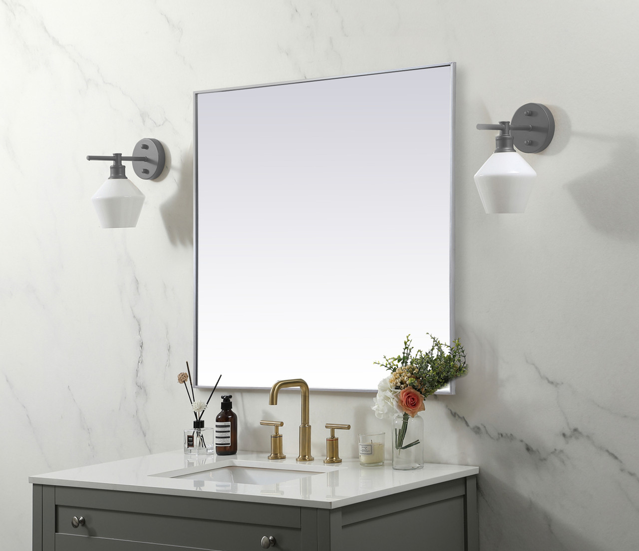 Elegant Decor MR44848S Metal Frame Square Mirror 48 inch in Silver