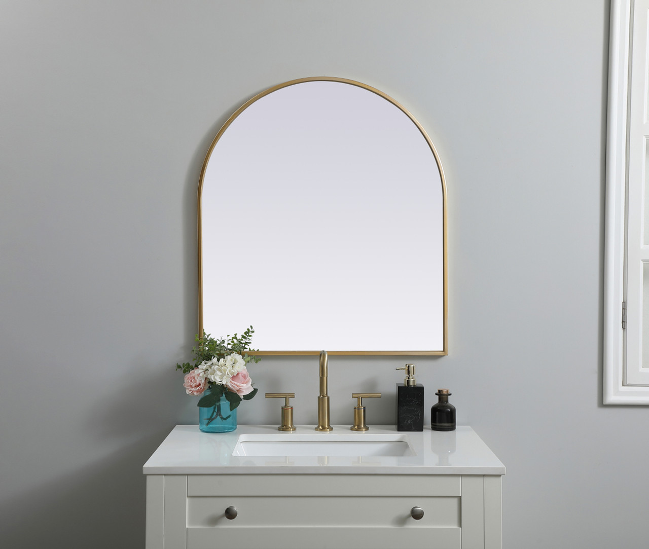 Elegant Decor MR1A2730BRS Metal Frame Arch Mirror 27x30 Inch in Brass