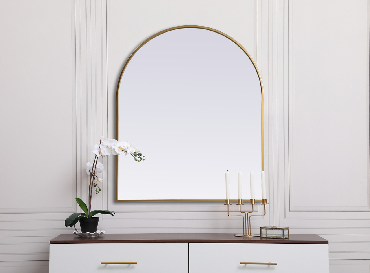 Elegant Decor MR1A3036BRS Metal Frame Arch Mirror 30x36 Inch in Brass
