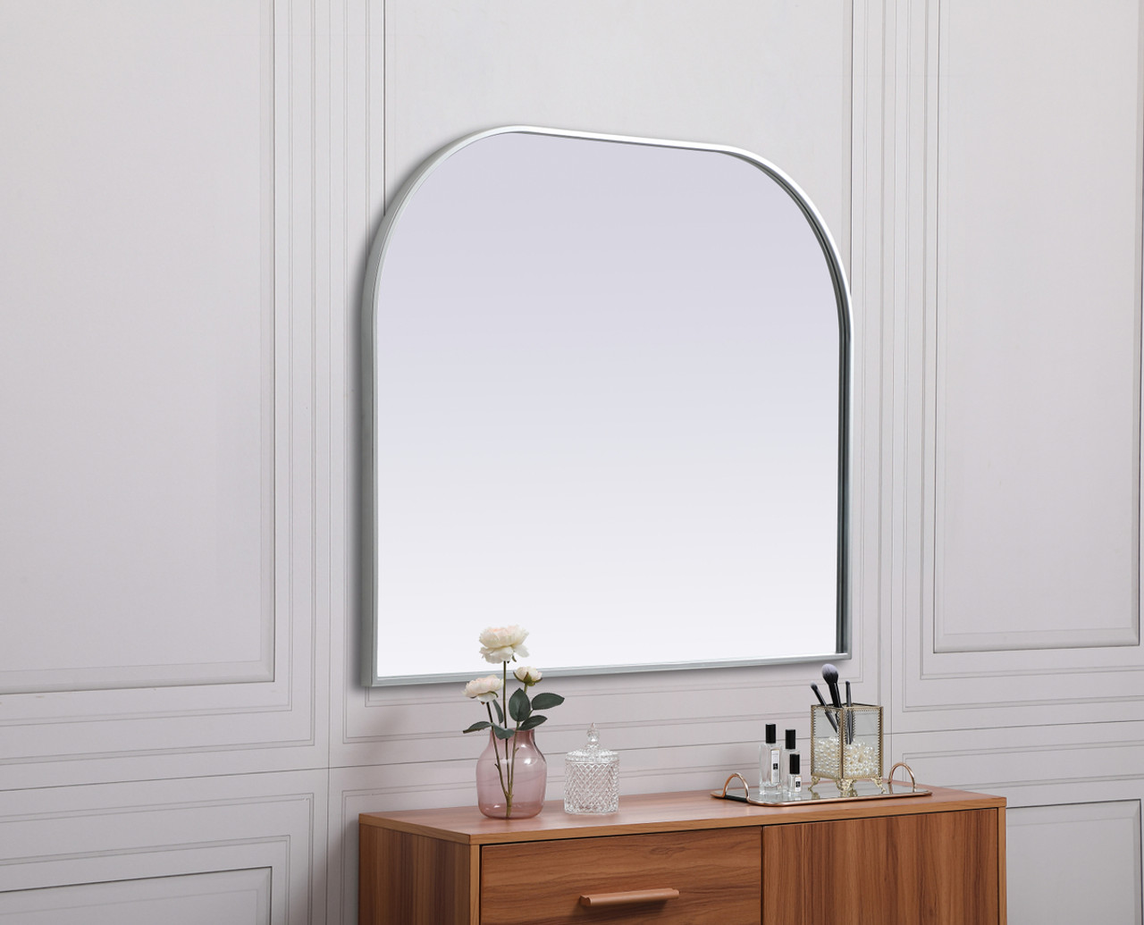 Elegant Decor MR1B3630SIL Metal Frame Arch Mirror 36x30 Inch in Silver