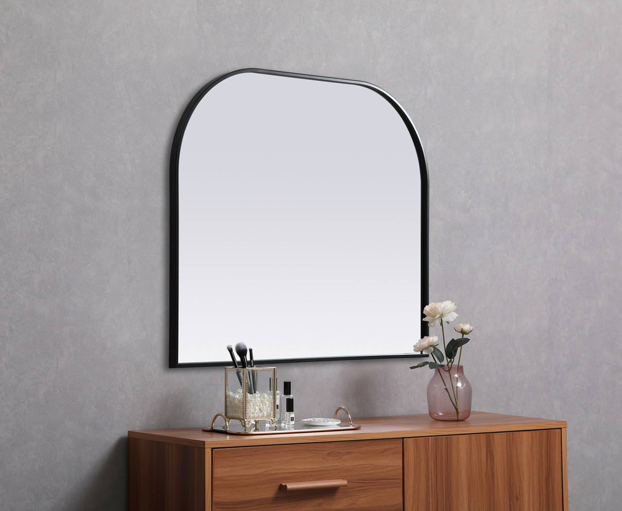 Elegant Decor MR1B3630BLK Metal Frame Arch Mirror 36x30 Inch in Black