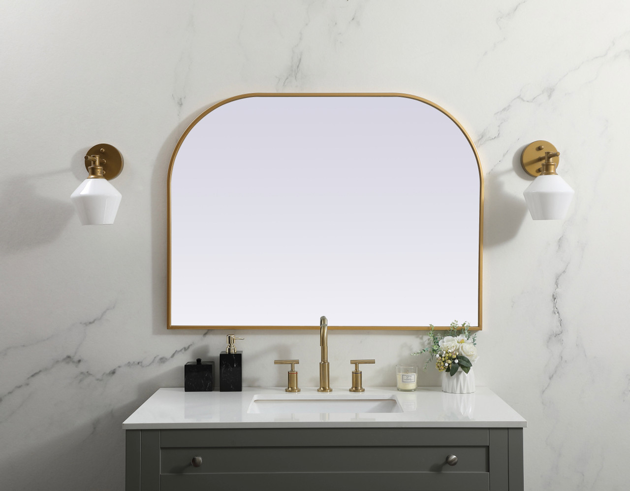 Elegant Decor MR1B4030BRS Metal Frame Arch Mirror 40x30 Inch in Brass