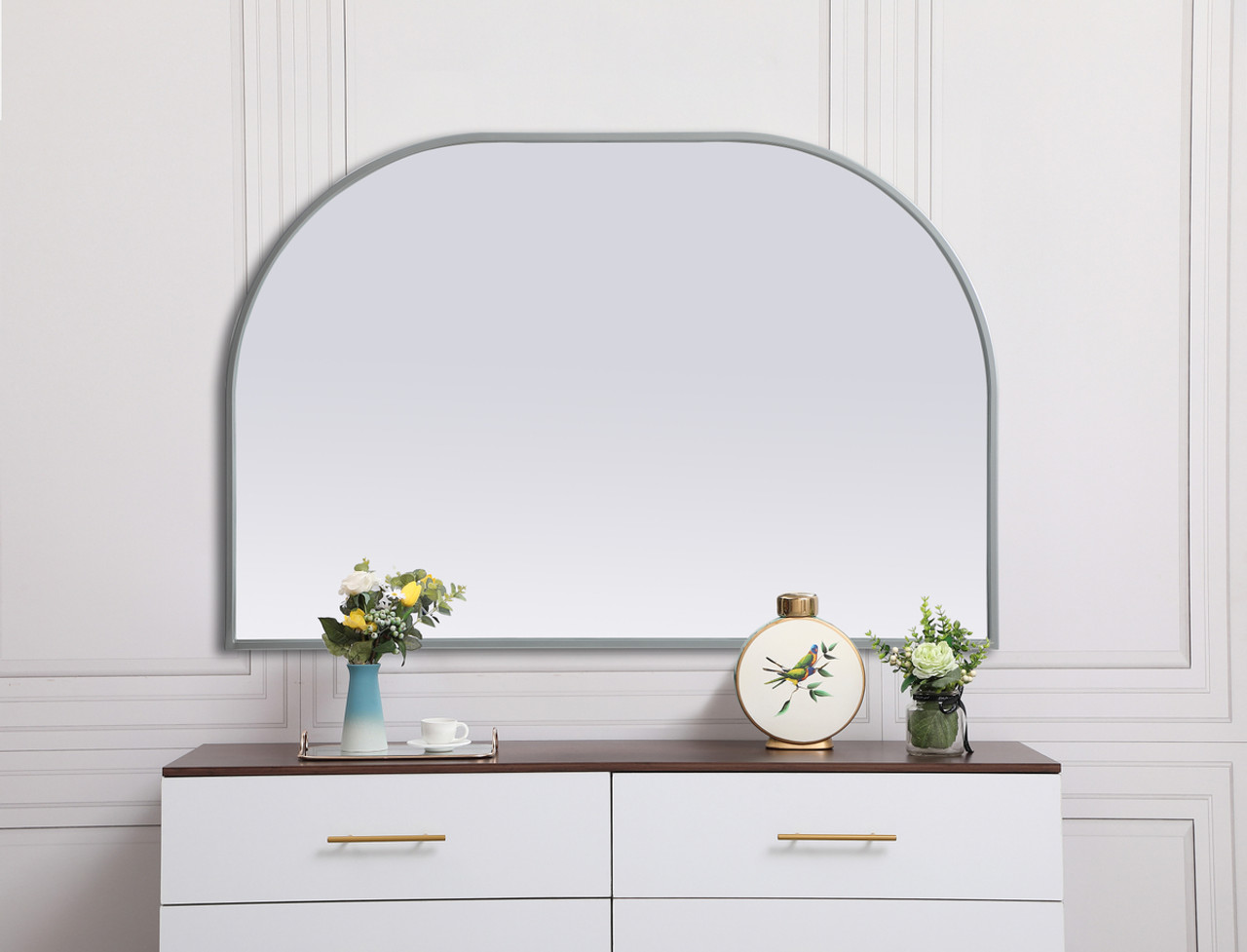 Elegant Decor MR1B3624SIL Metal Frame Arch Mirror 36x24 Inch in Silver