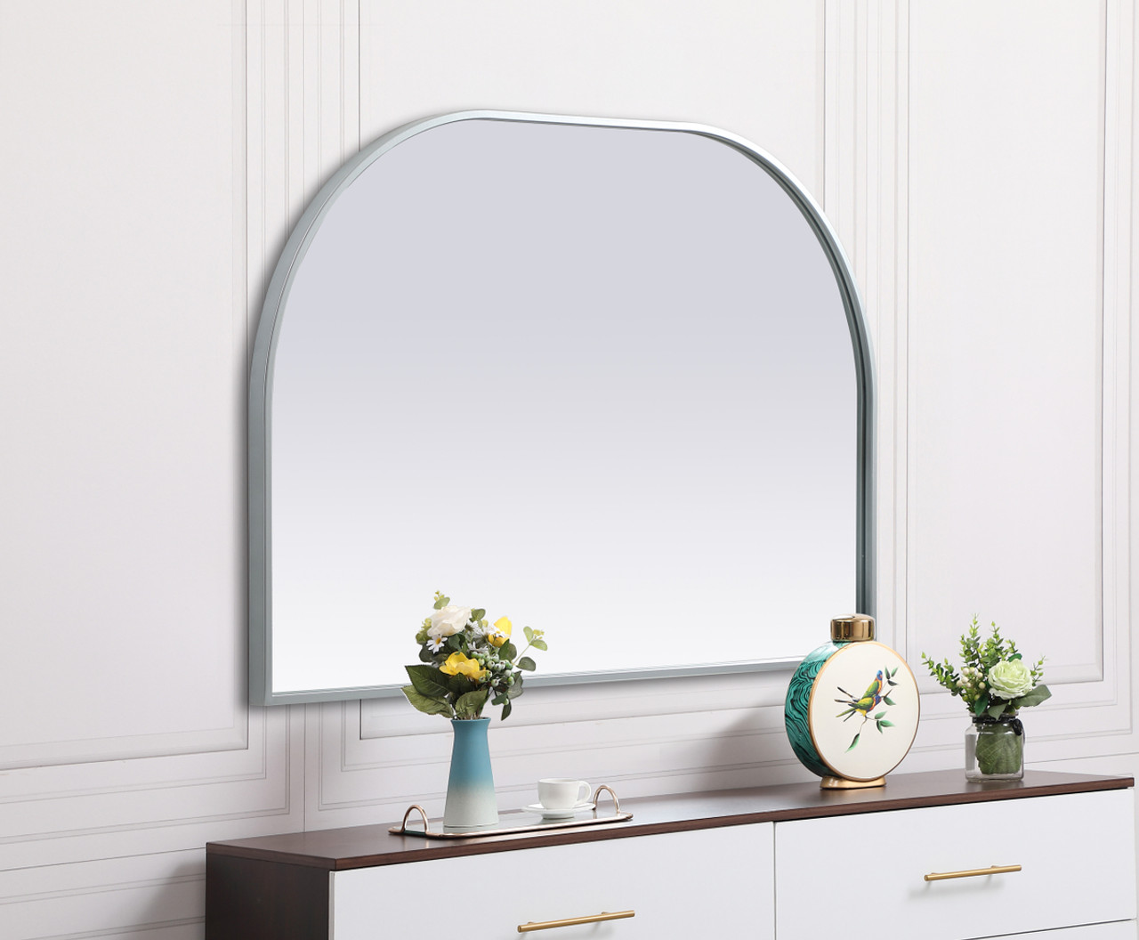 Elegant Decor MR1B3624SIL Metal Frame Arch Mirror 36x24 Inch in Silver