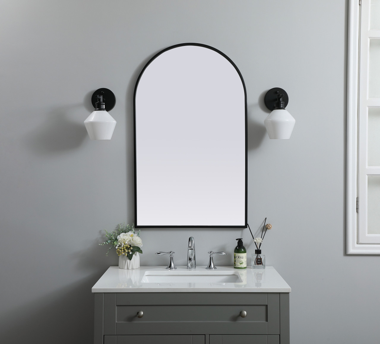 Elegant Decor MR1A2236BLK Metal Frame Arch Mirror 22x36 Inch in Black