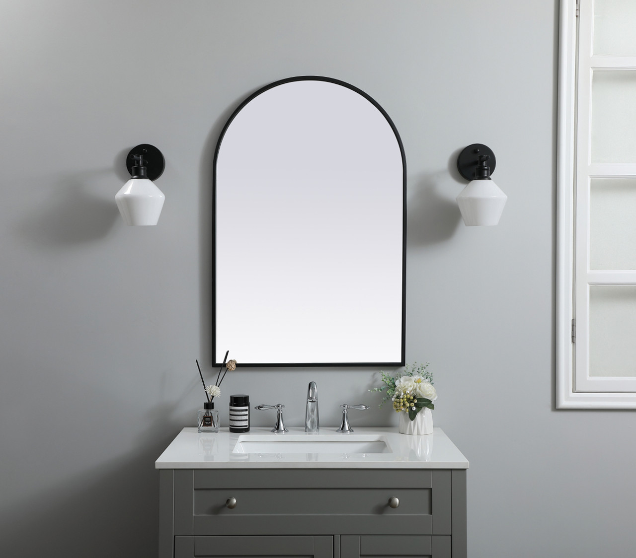 Elegant Decor MR1A2436BLK Metal Frame Arch Mirror 24x36 Inch in Black