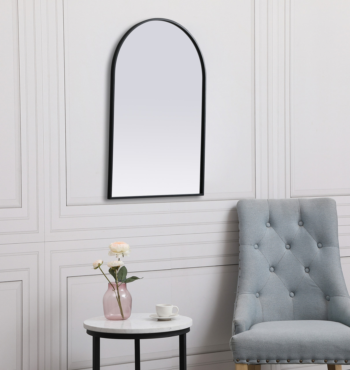 Elegant Decor MR1A2436BLK Metal Frame Arch Mirror 24x36 Inch in Black