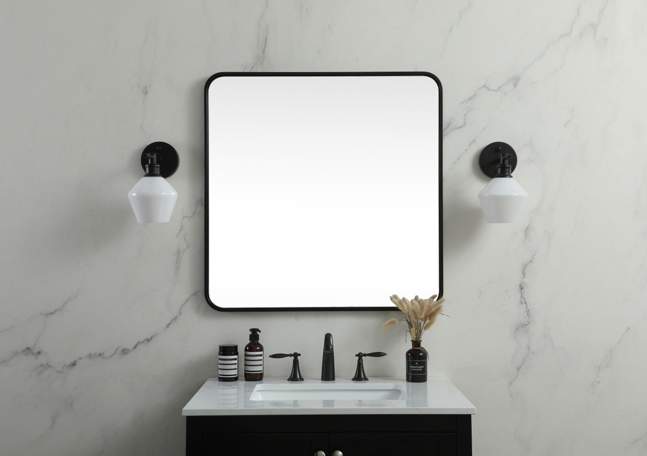 Elegant Decor MR803030BK Soft corner metal square mirror 30x30 inch in Black