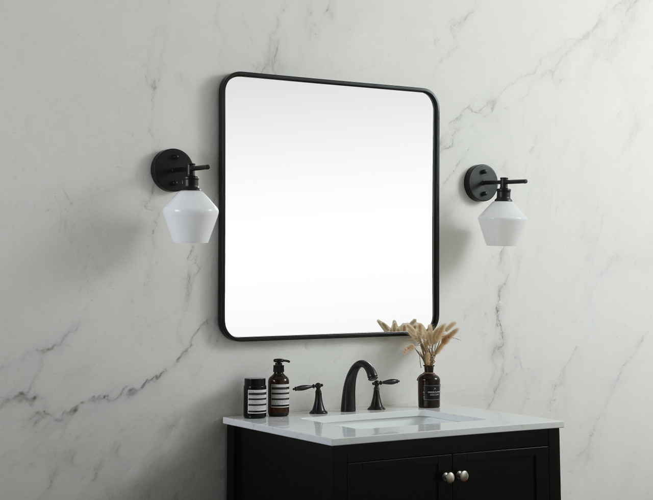 Elegant Decor MR803030BK Soft corner metal square mirror 30x30 inch in Black