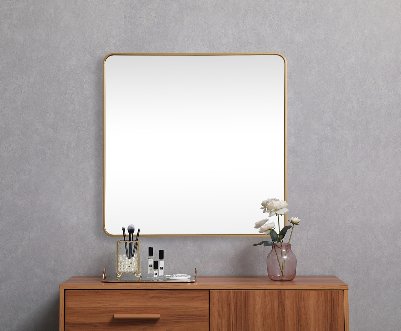 Elegant Decor MR804848BR Soft corner metal square mirror 48x48 inch in Brass