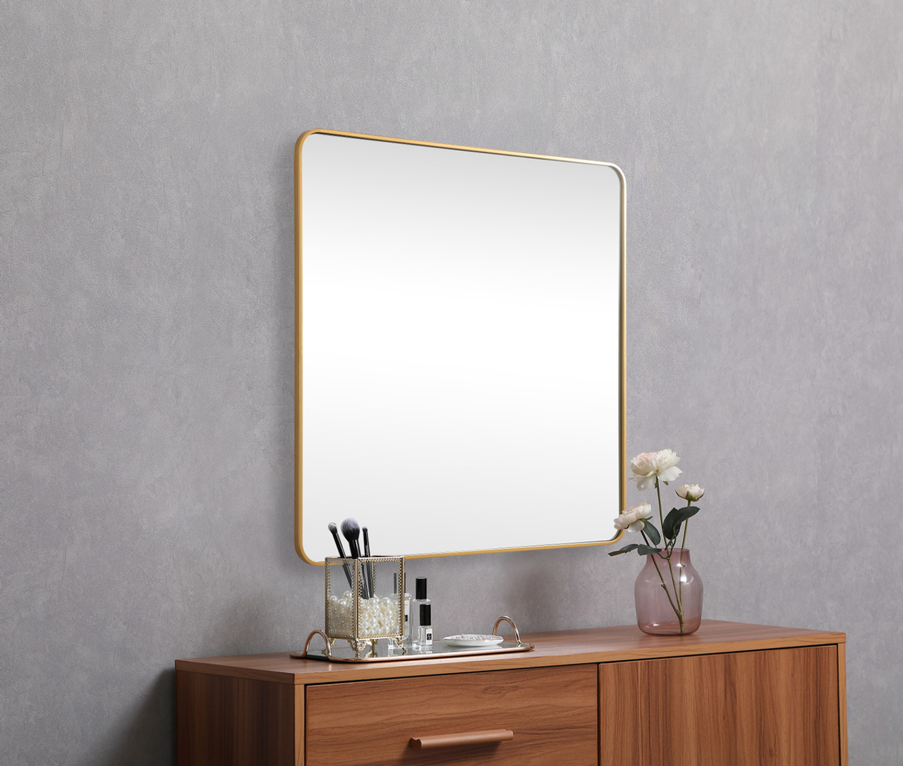 Elegant Decor MR804848BR Soft corner metal square mirror 48x48 inch in Brass