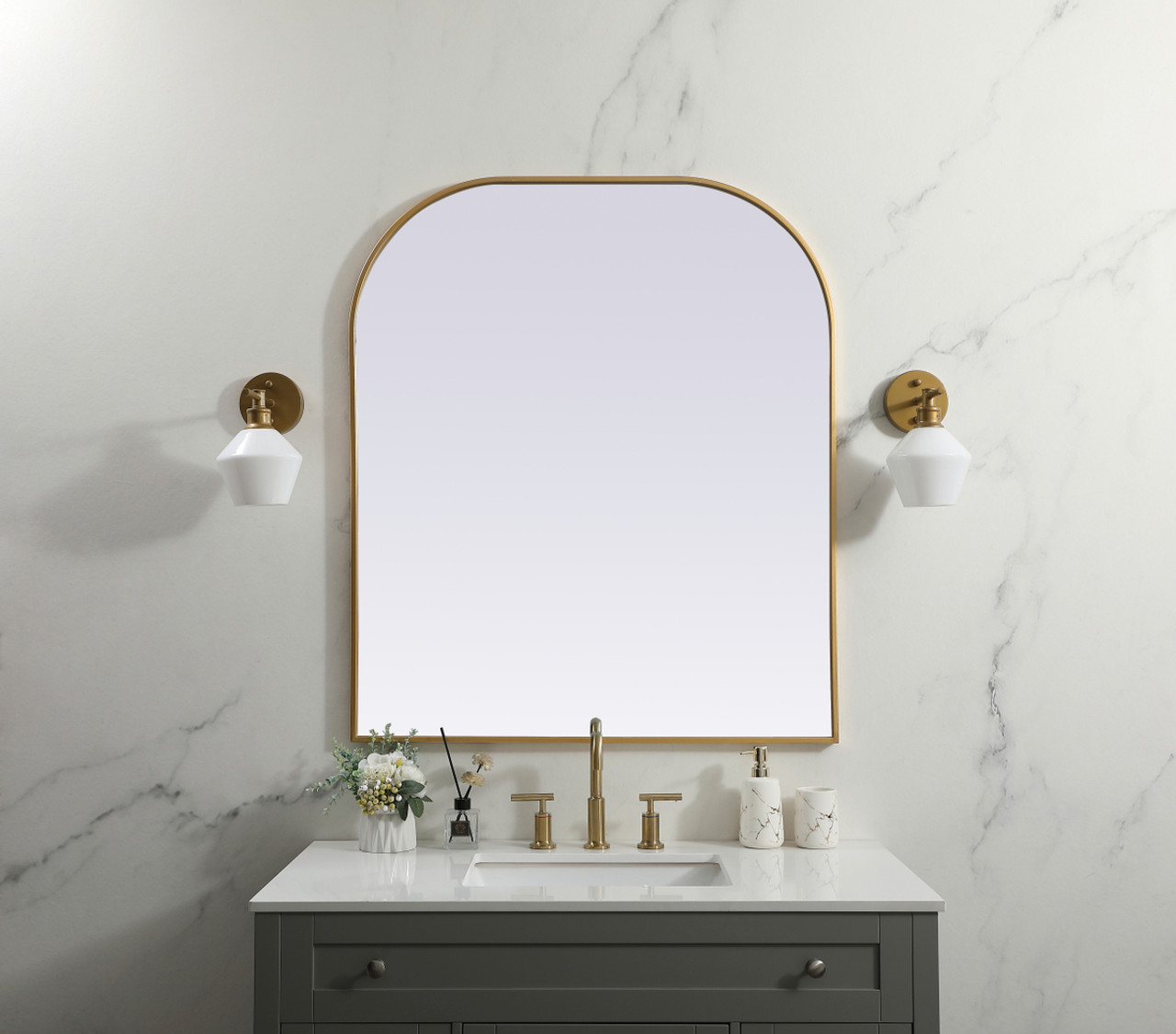 Elegant Decor MR1B3634BRS Metal Frame Arch Mirror 36x34 Inch in Brass