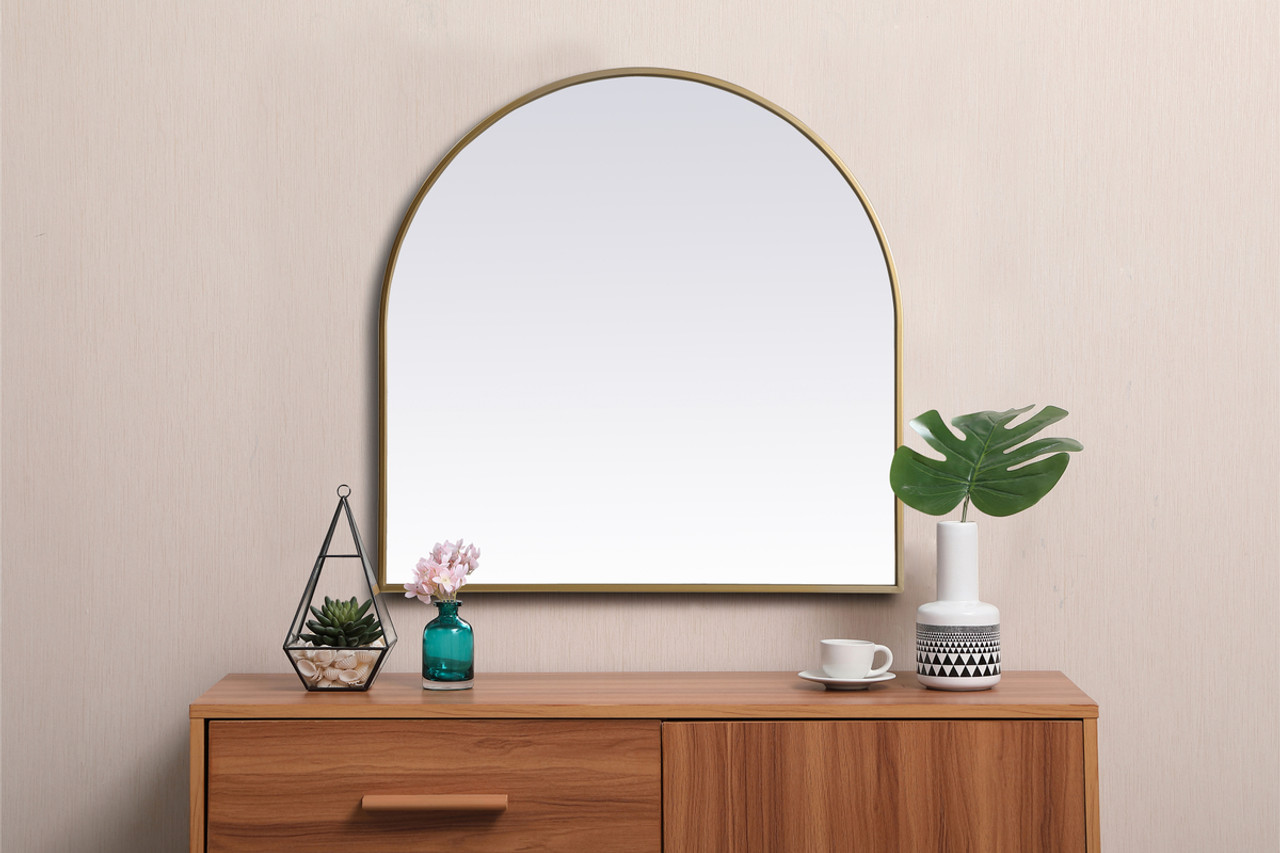 Elegant Decor MR1A3030BRS Metal Frame Arch Mirror 30x30 Inch in Brass