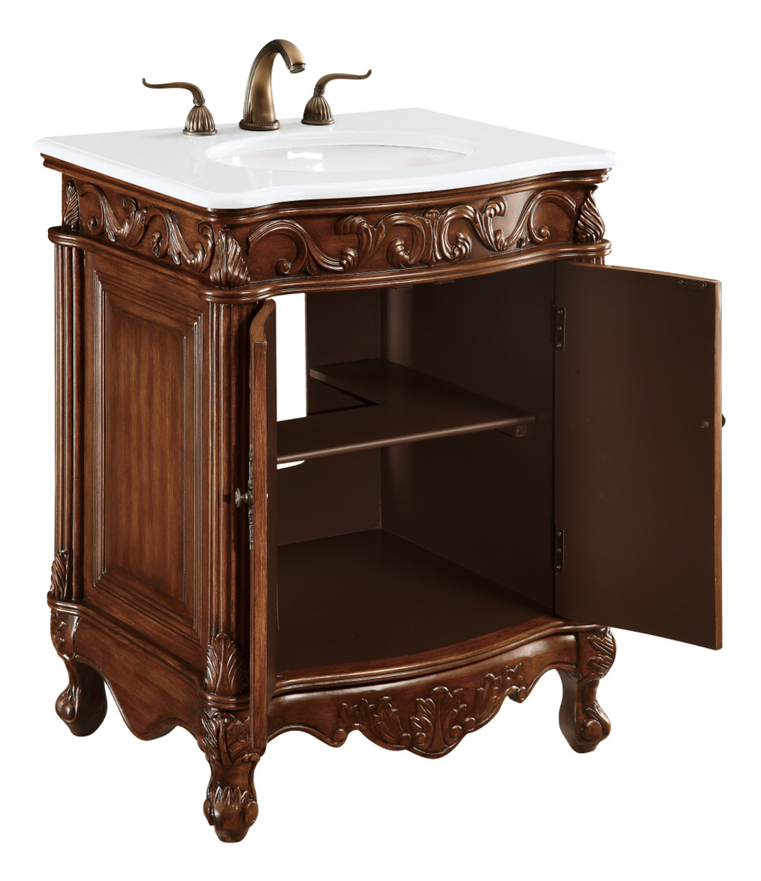 Elegant Kitchen and Bath VF-1007-VW 27 inch Single Bathroom vanity in Brown with ivory white engineered marble Elegant Kitchen and Bath VF-1007-VW 27 inch Single Bathroom vanity in Brown with ivory white engineered marble