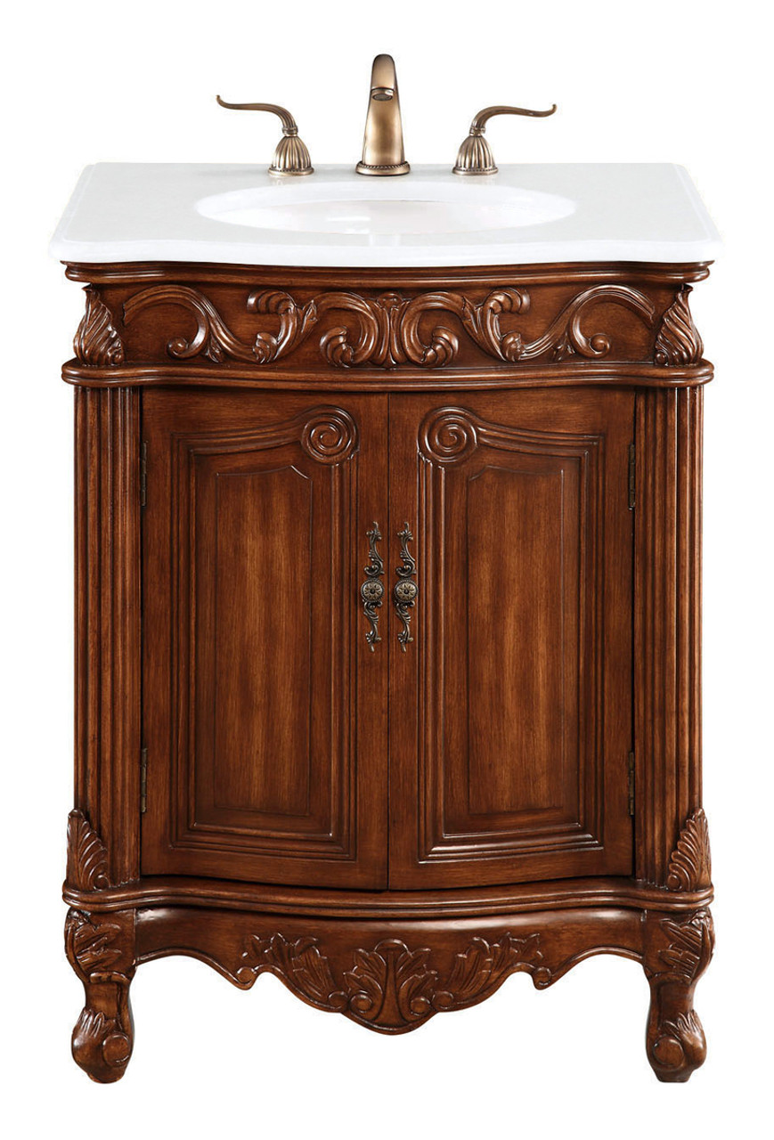 Elegant Kitchen and Bath VF-1007-VW 27 inch Single Bathroom vanity in Brown with ivory white engineered marble Elegant Kitchen and Bath VF-1007-VW 27 inch Single Bathroom vanity in Brown with ivory white engineered marble