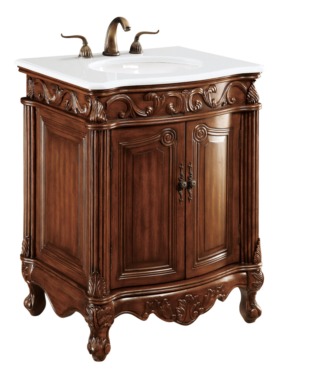 Elegant Kitchen and Bath VF-1007-VW 27 inch Single Bathroom vanity in Brown with ivory white engineered marble