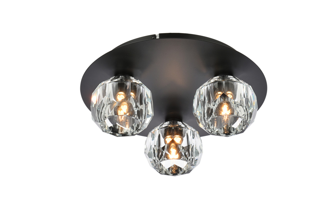 Elegant Lighting 3509F12BK Graham 3 Light Ceiling Lamp in Black