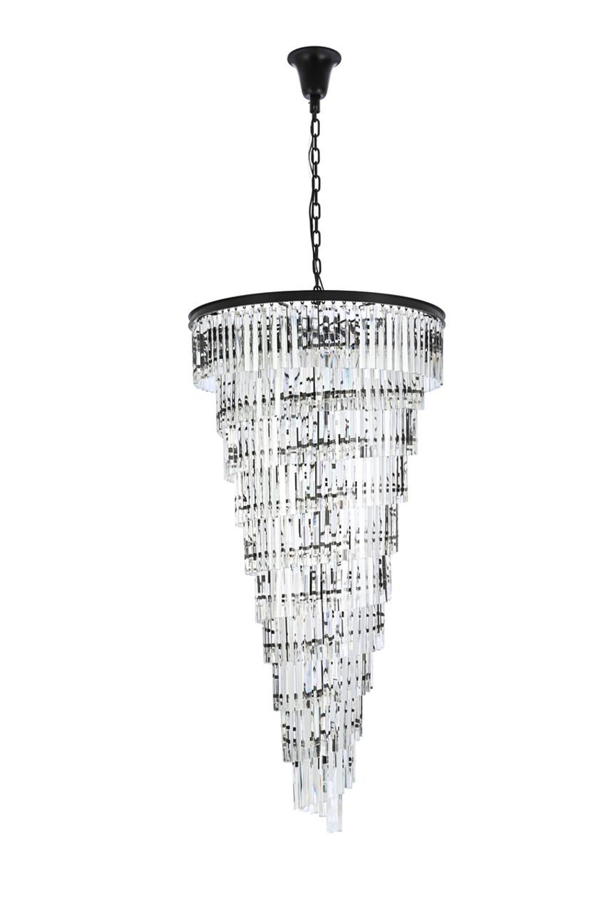 Elegant Lighting 1201SR36MB/RC Sydney 36.5 inch spiral crystal chandelier in matte black