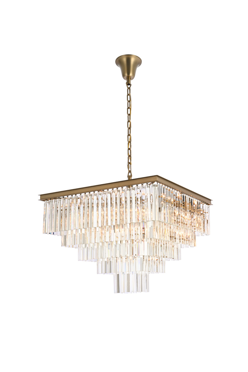 Elegant Lighting 1201S34SG/RC Sydney 34 inch square crystal chandelier in satin gold