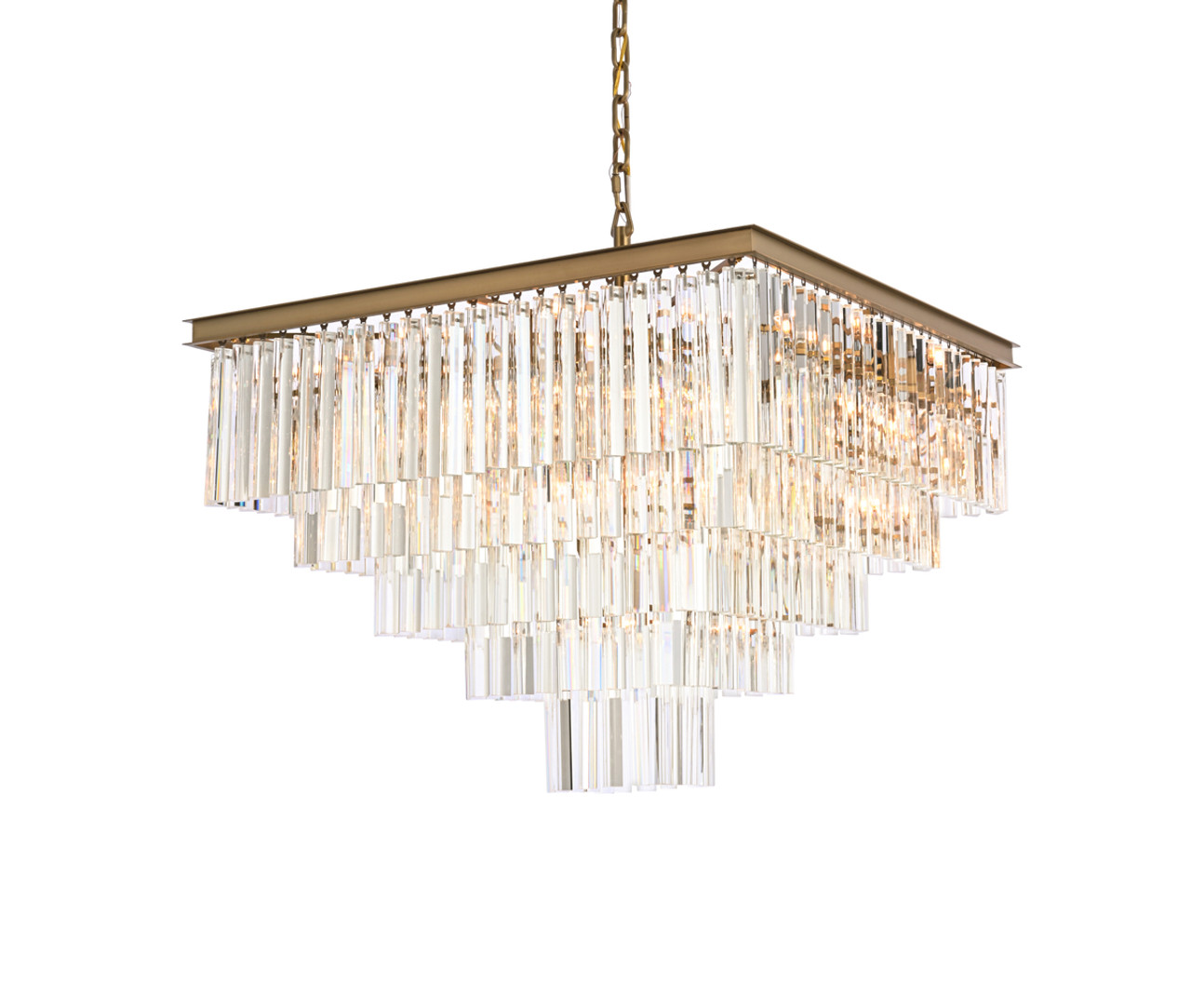 Elegant Lighting 1201S34SG/RC Sydney 34 inch square crystal chandelier in satin gold