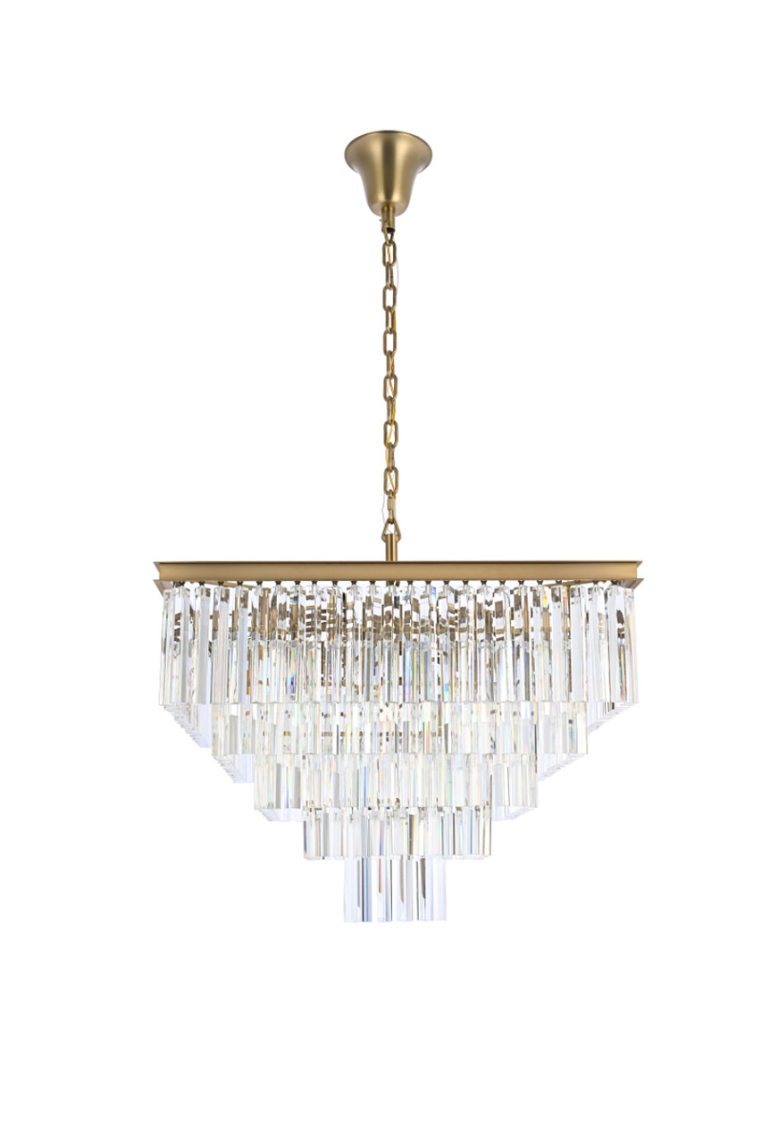 Elegant Lighting 1201S34SG/RC Sydney 34 inch square crystal chandelier in satin gold