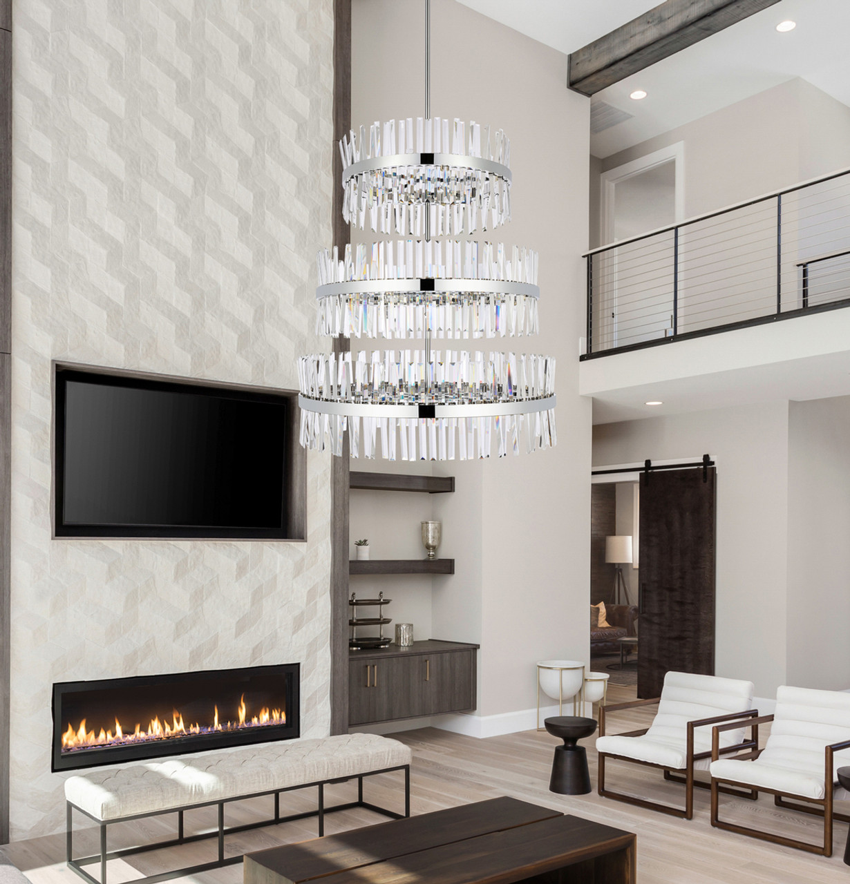 Elegant Lighting 6200G36L3C Serephina 36 inch 3 tiers crystal round chandelier light in chrome