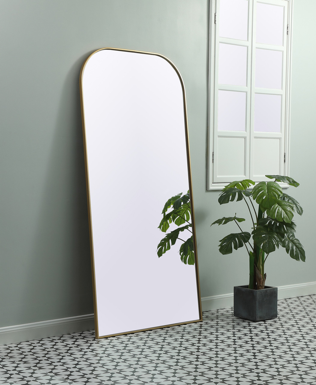 Elegant Decor MR1B3572BRS Metal Frame Arch Full Length Mirror 35x72 Inch in Brass