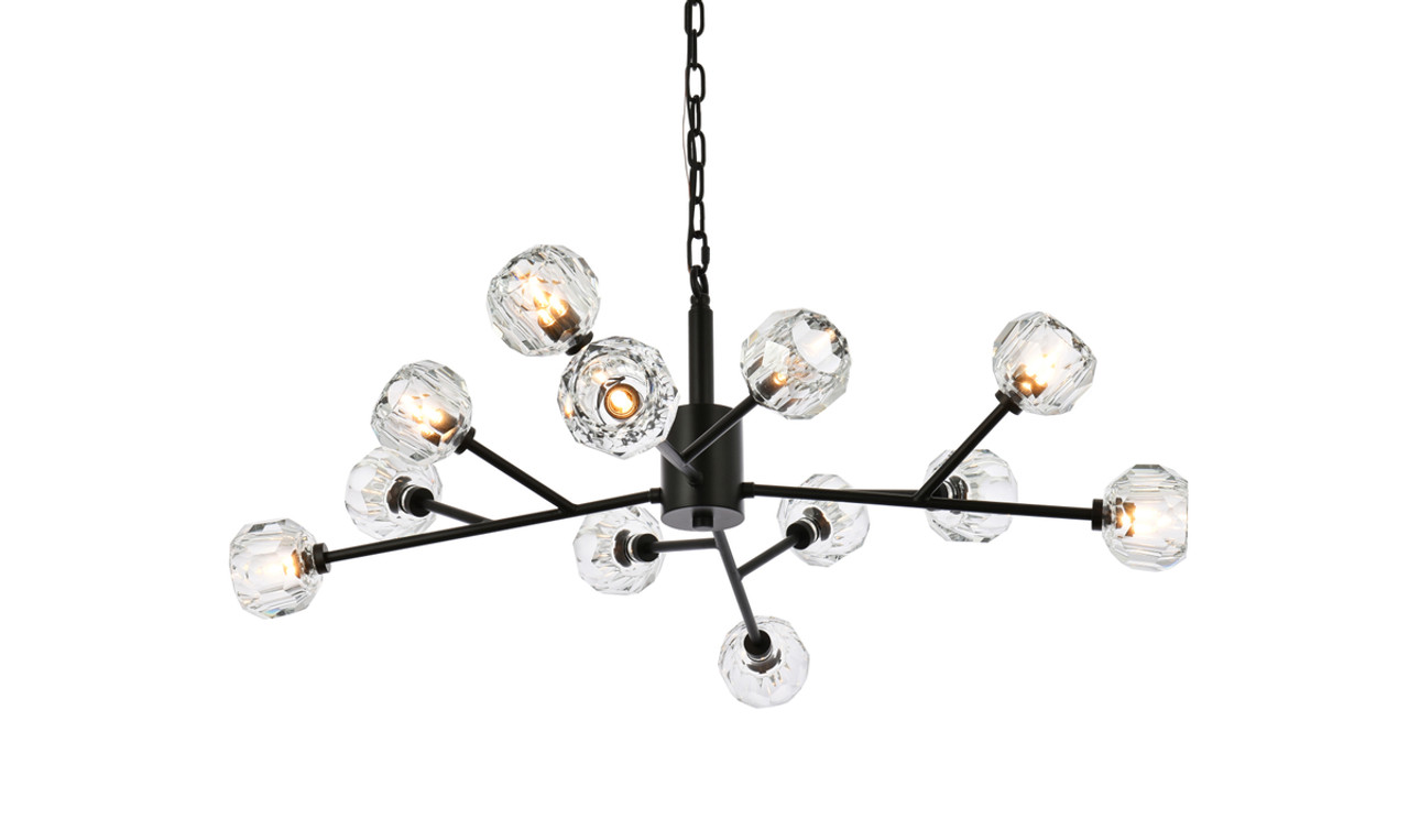 Elegant Lighting 3509D35BK Graham 12 Light Pendant in Black