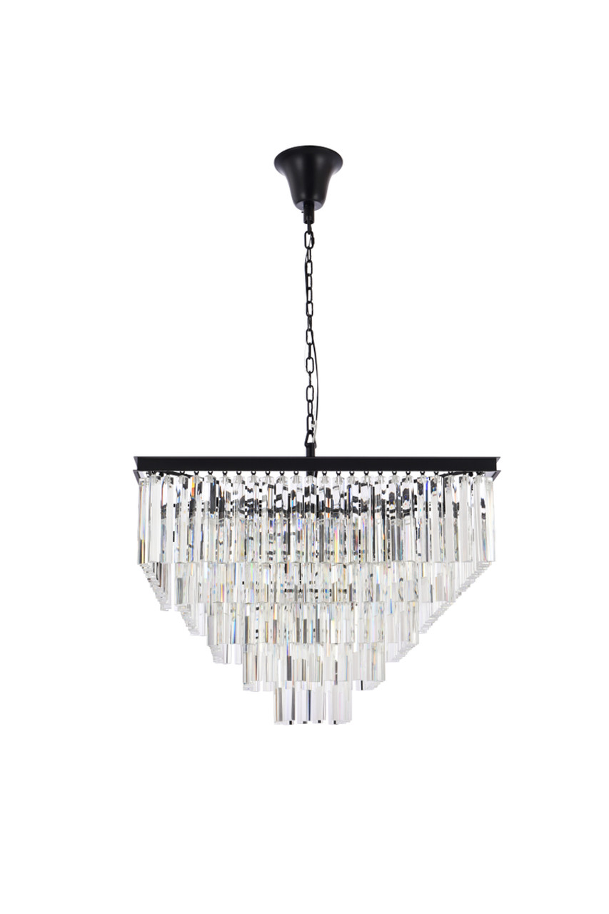 Elegant Lighting 1201S34MB/RC Sydney 34 inch square crystal chandelier in matte black