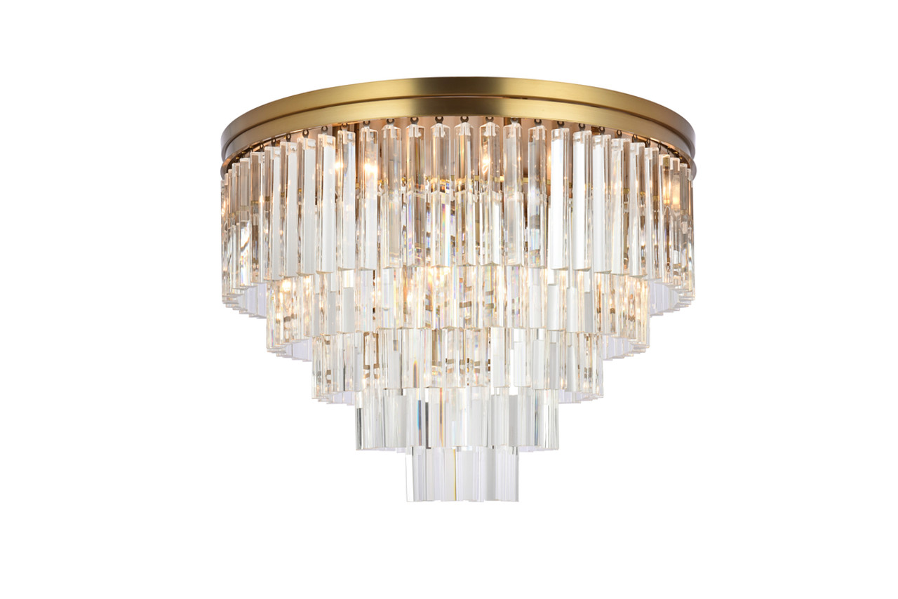 Elegant Lighting 1201F32SG/RC Sydney 32 inch round crystal flush mount in satin gold