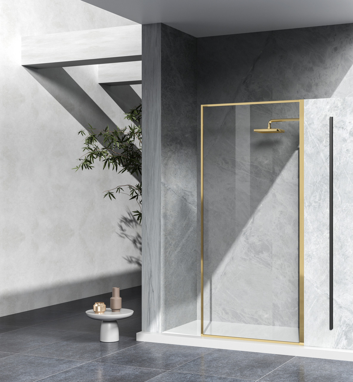 Elegant Kitchen and Bath SD188-3576BGD Fixed framed shower door 35 x 76 Brushed Gold