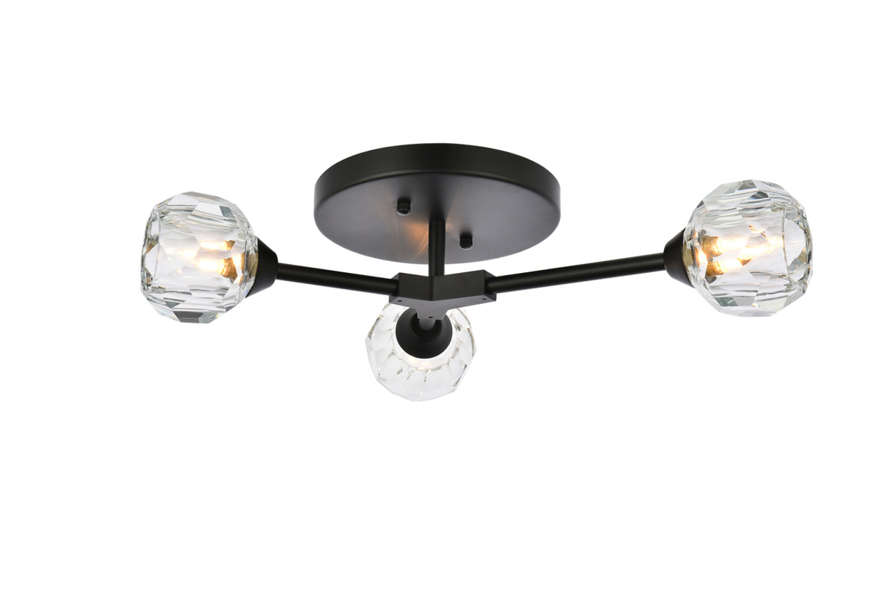 Elegant Lighting 3508F18BK Zayne 3 Light Flush Mount in Black