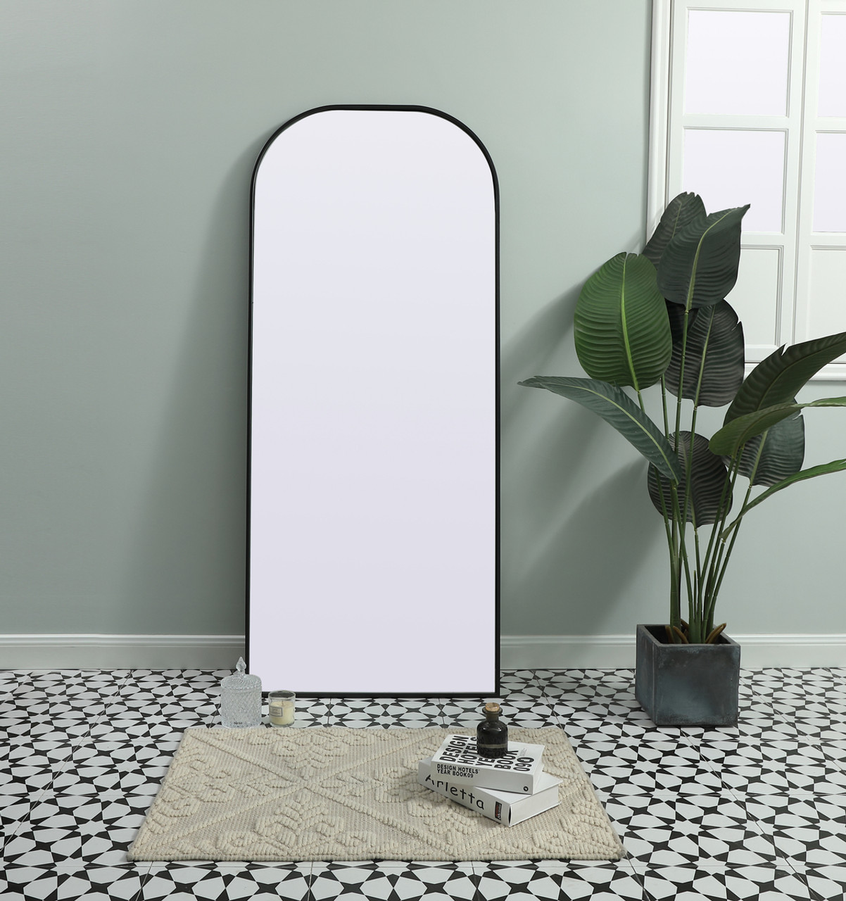 Elegant Decor MR1B2866BLK Metal Frame Arch Full Length Mirror 28x66 Inch in Black