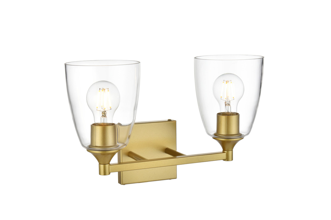 Living District LD7307W15BRA Gianni 2 light Brass and Clear Bath Sconce