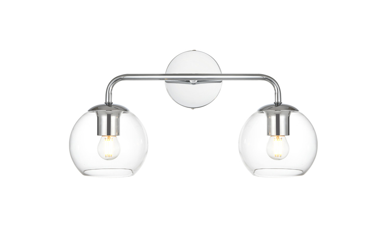 Living District LD7321W19CH Genesis 2 light Chrome and Clear Bath Sconce