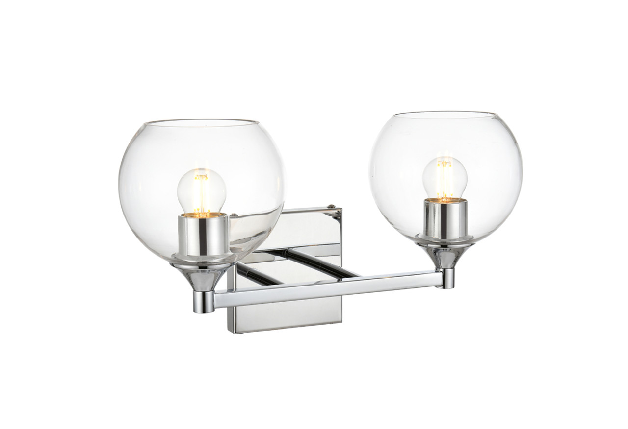 Living District LD7308W16CH Foster 2 light Chrome and Clear Bath Sconce