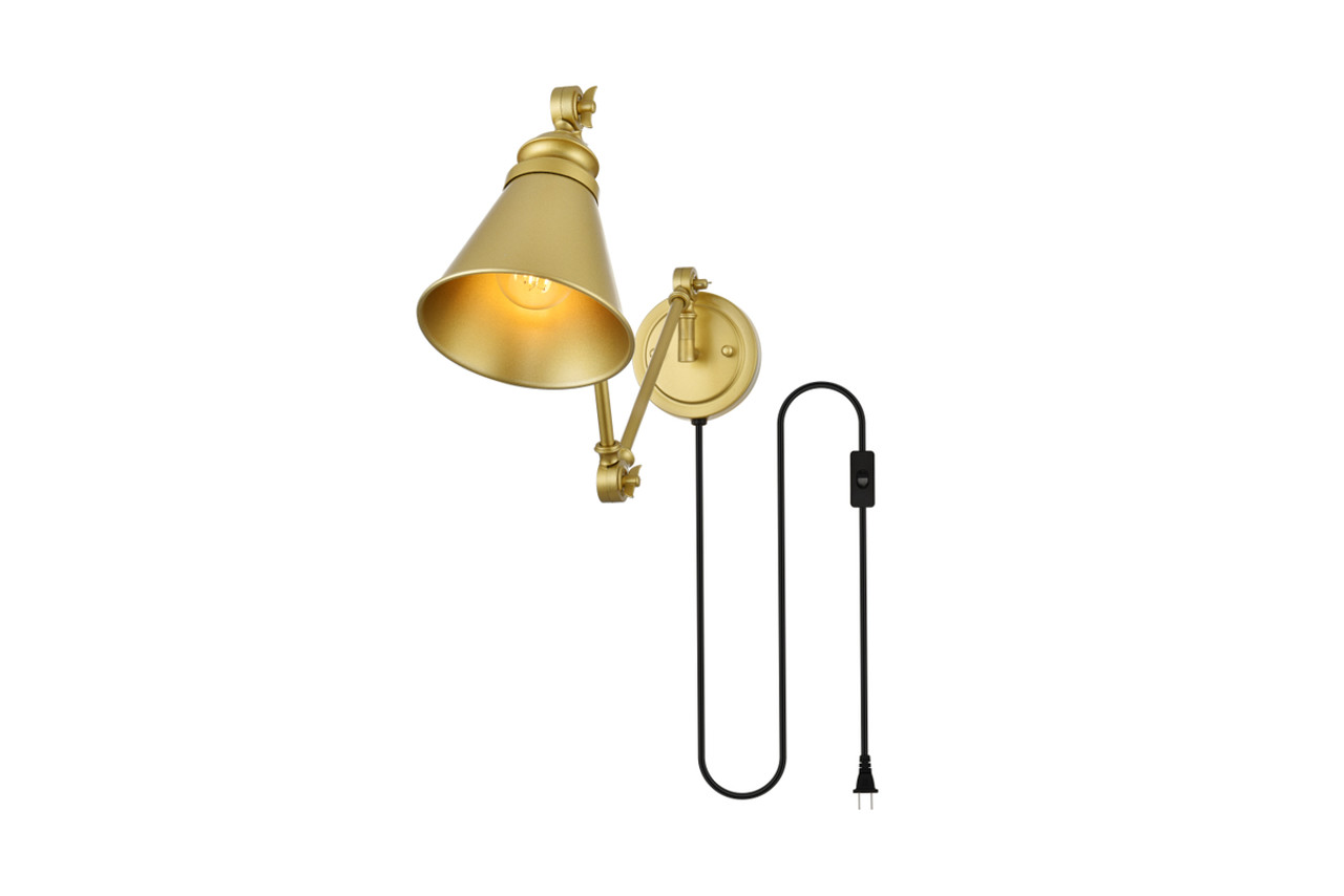 Living District LD7328W6BRA Van 1 light Brass swing arm plug in wall sconce