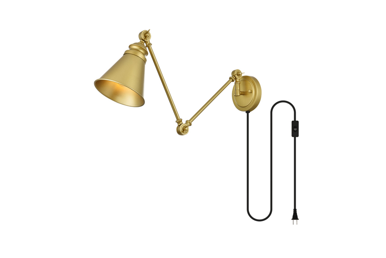 Living District LD7328W6BRA Van 1 light Brass swing arm plug in wall sconce