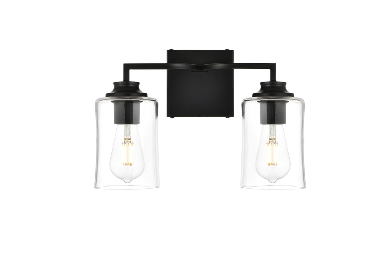 Living District LD7314W14BLK Ronnie 2 light Black and Clear Bath Sconce