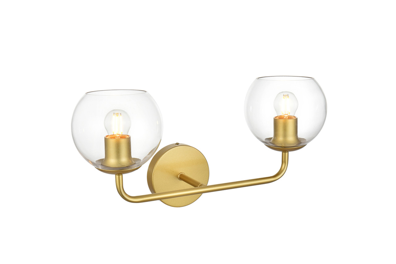 Living District LD7321W19BRA Genesis 2 light Brass and Clear Bath Sconce