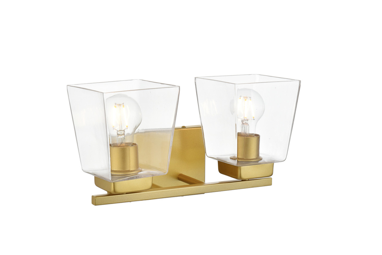 Living District LD7312W14BRA Merrick 2 light Brass and Clear Bath Sconce