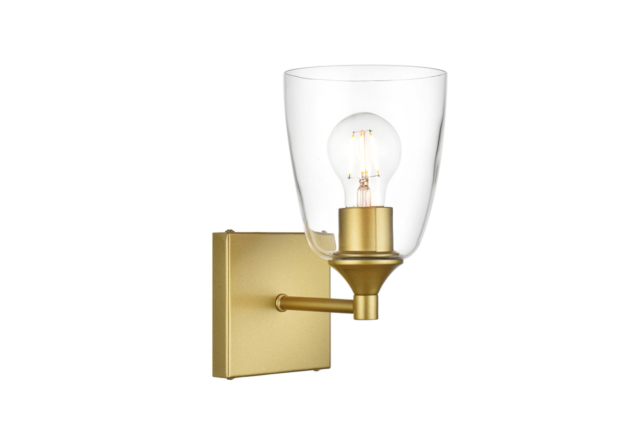 Living District LD7307W5BRA Gianni 1 light Brass and Clear Bath Sconce