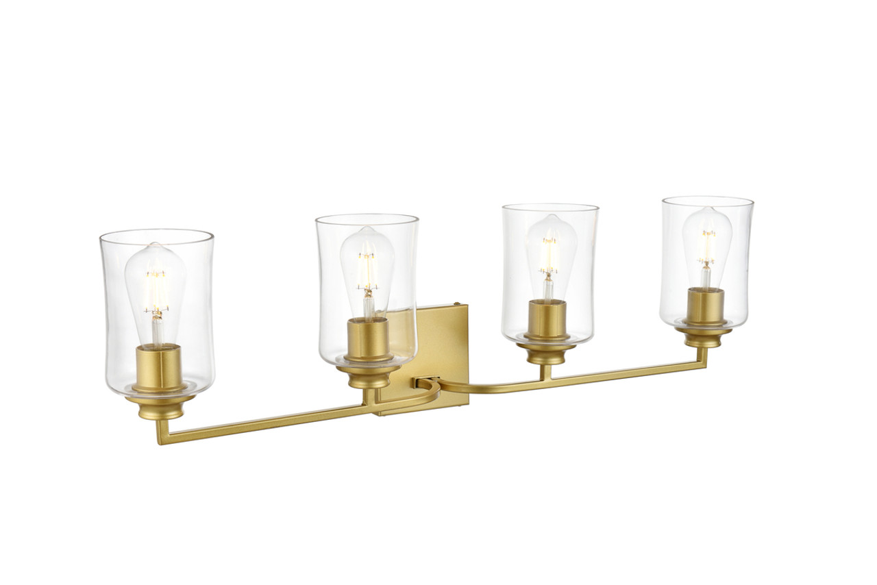Living District LD7314W32BRA Ronnie 4 light Brass and Clear Bath Sconce