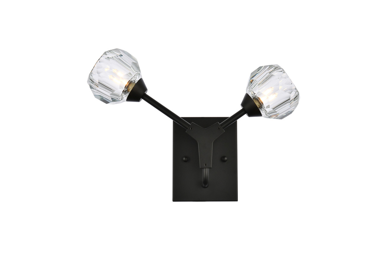 Elegant Lighting 3508W15BK Zayne 2 Light Wall Sconce in Black